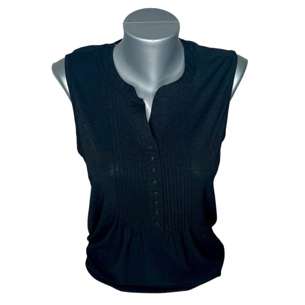 StoryBuk Black Pleated Button Up Sleeveless Tank Top Size Small